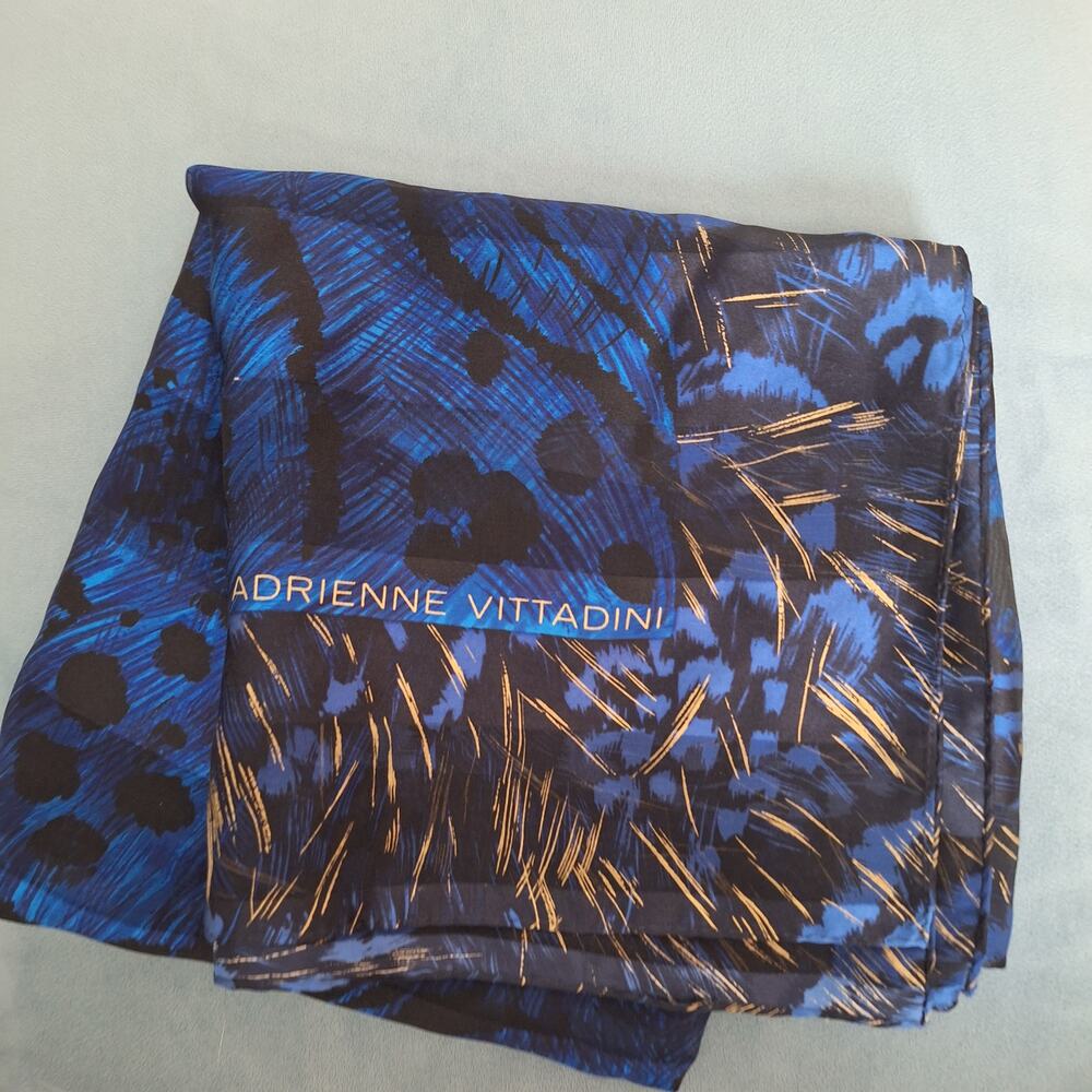 Adrienne Vittadini animal print Blue Black Silk 34" Scarf